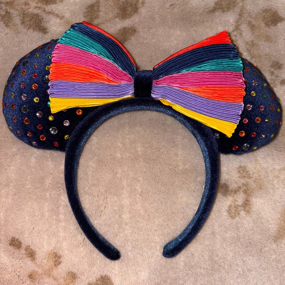 2022 Disney Parks Striped Rainbow Pride Navy Felt Studded Ears Headband Minnie